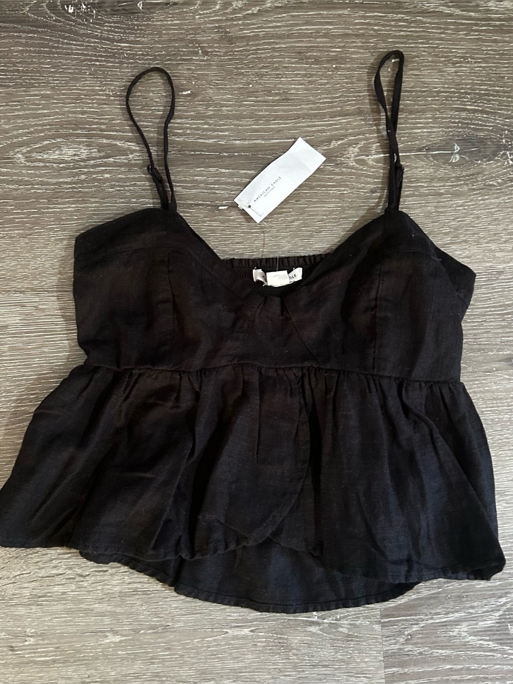 NWT Small American Eagle Black Smocked Back Spaghetti Strap Crop Top